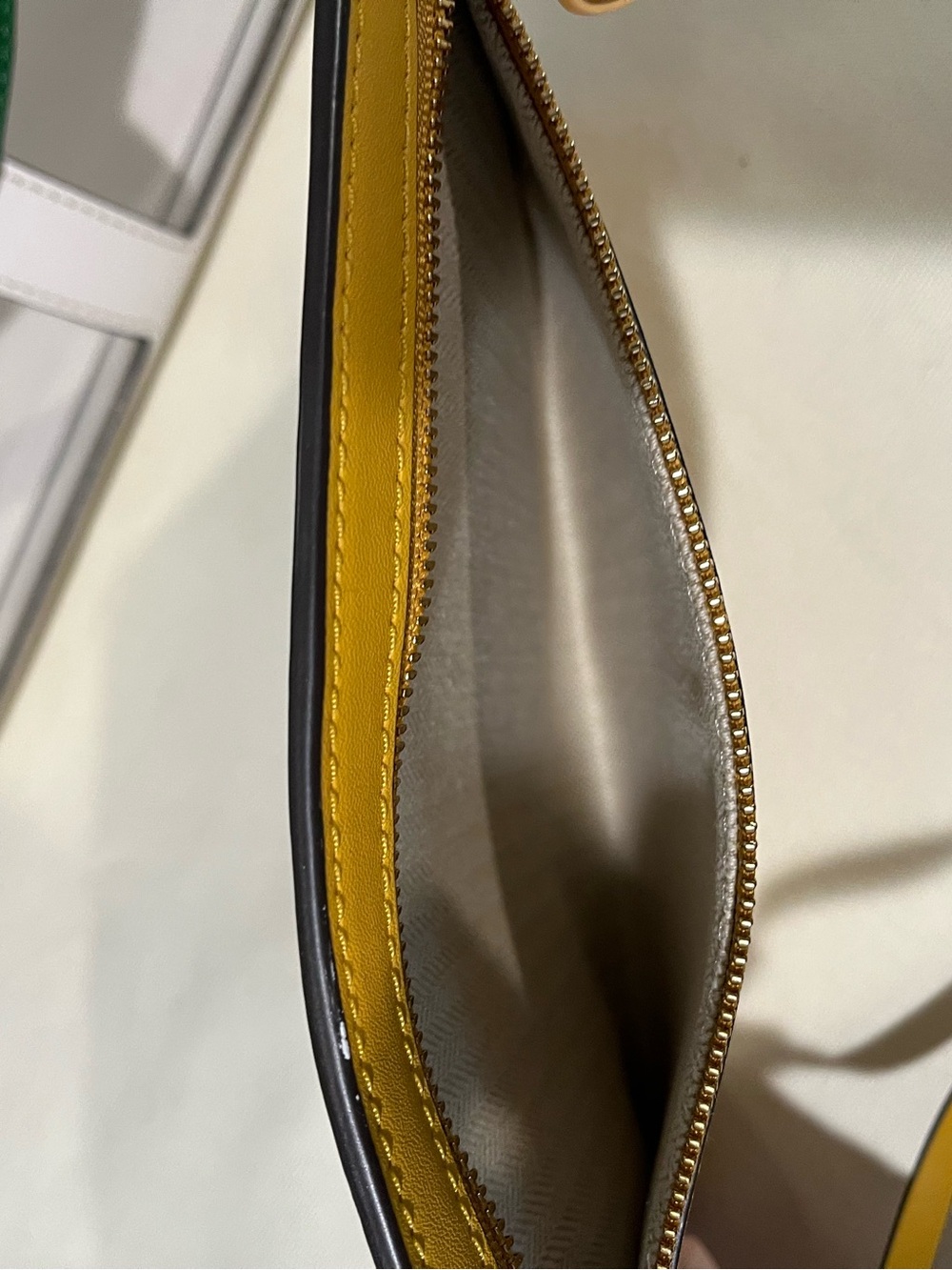 Tory Burch White Clear Tote with Green Logo, Blue Handles and Yellow Pouch - Picture 4 of 5